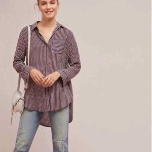Maeve by Anthropologie Women's Adelaide Poplin Striped Button Down Shirt Size XS